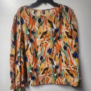 Shein Curve 2x orange blue green print polyester tunic long sleeve Vibrant